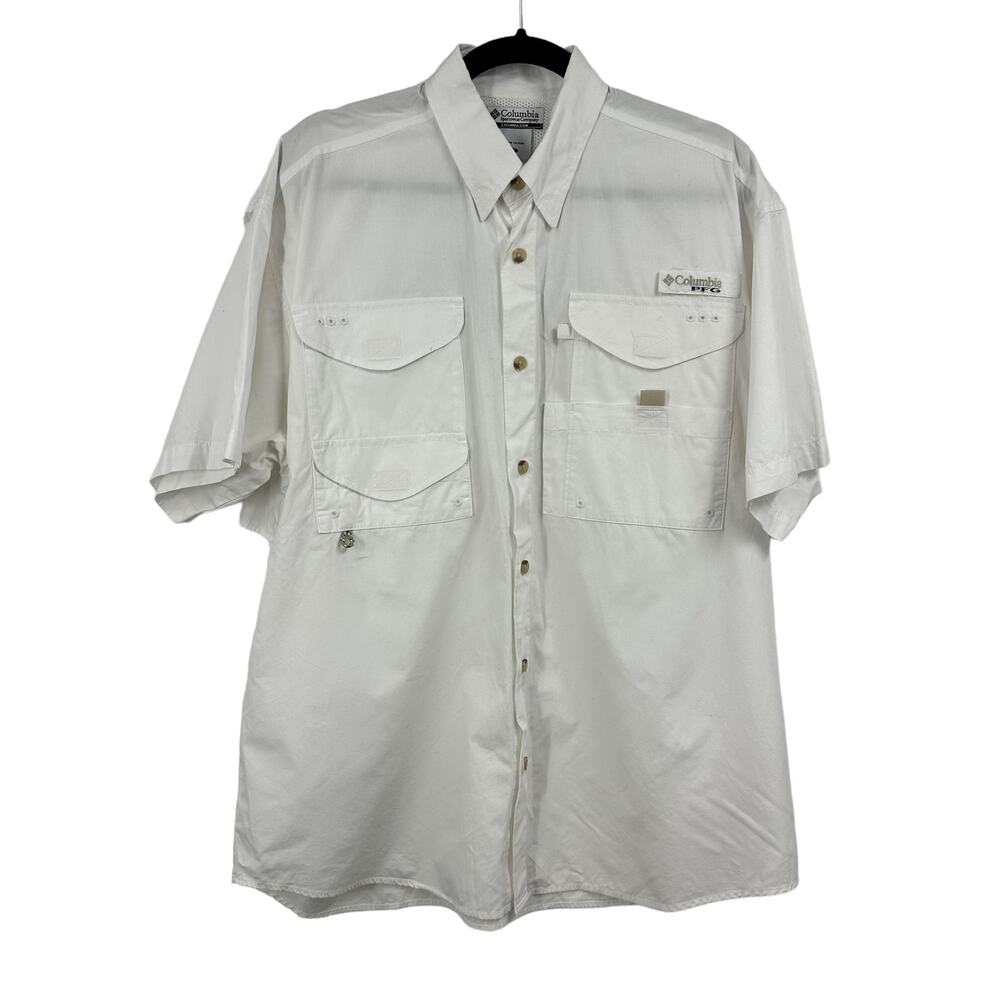 Columbia Fishing Short Sleeve Button Up Shirt Medium Vented Cotton White‎